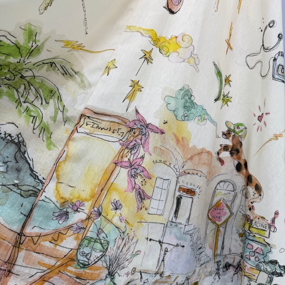 Alemais Cream Midi Dress with Multicolor Illustration Print - Picture 6 of 9